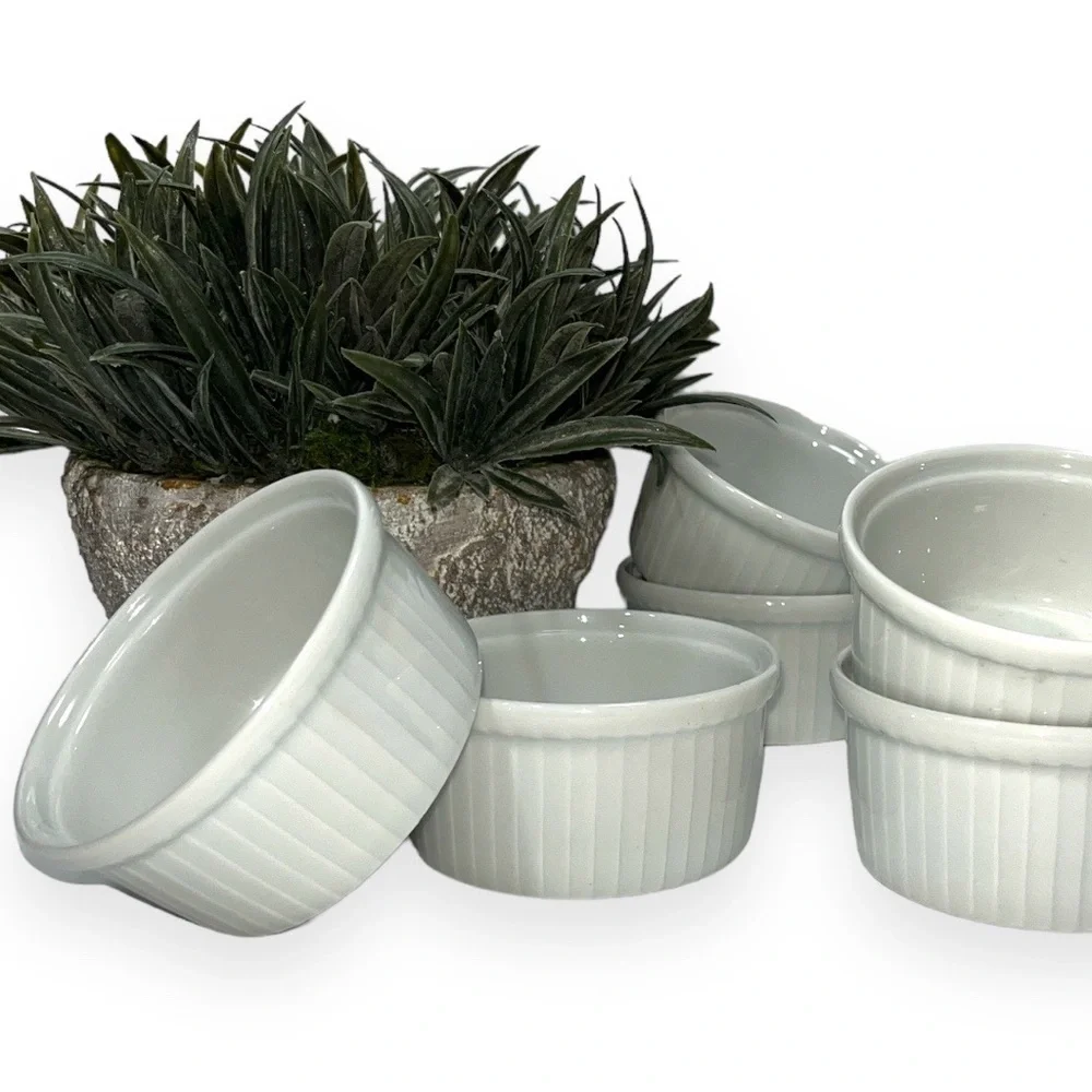 Pillivuyt White Classic Pleated Ramekin 5 oz Set of Six 1.5” x 3” France‎